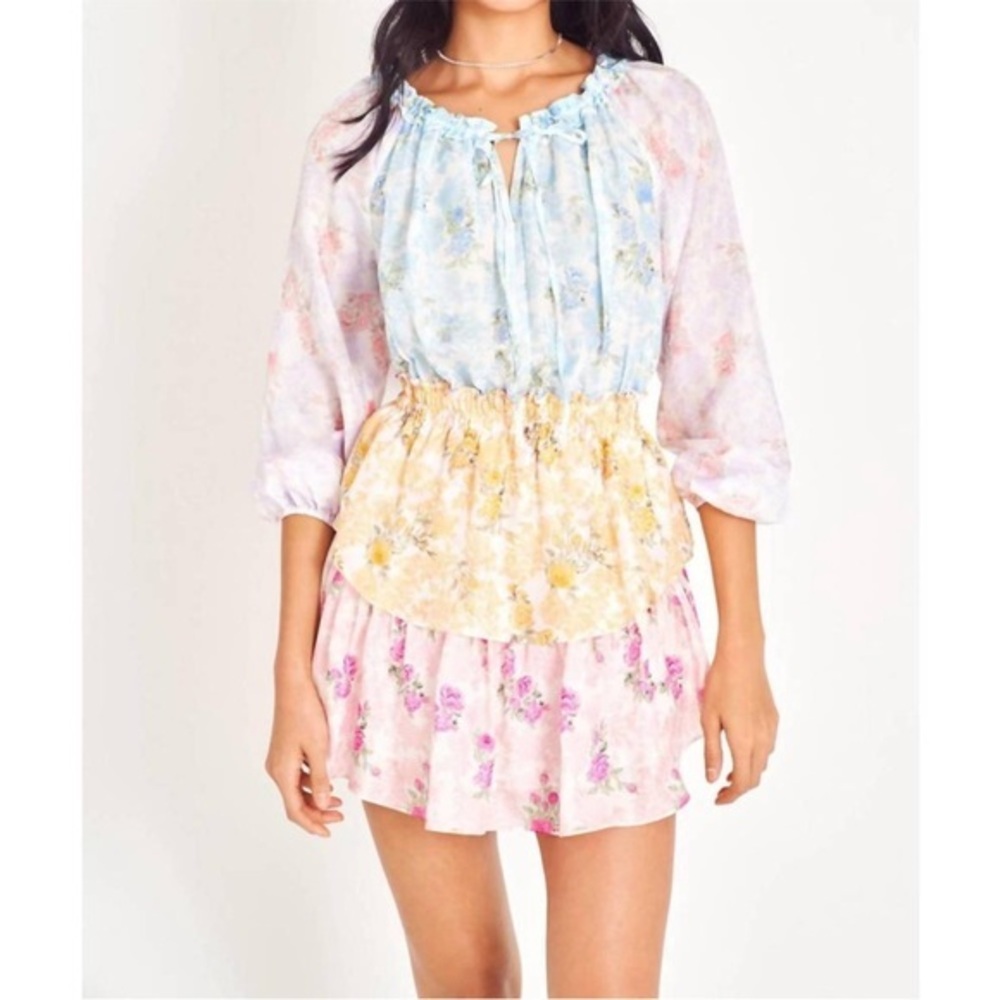 LoveShackFancy Popover Silk Rainbow Mini Dress